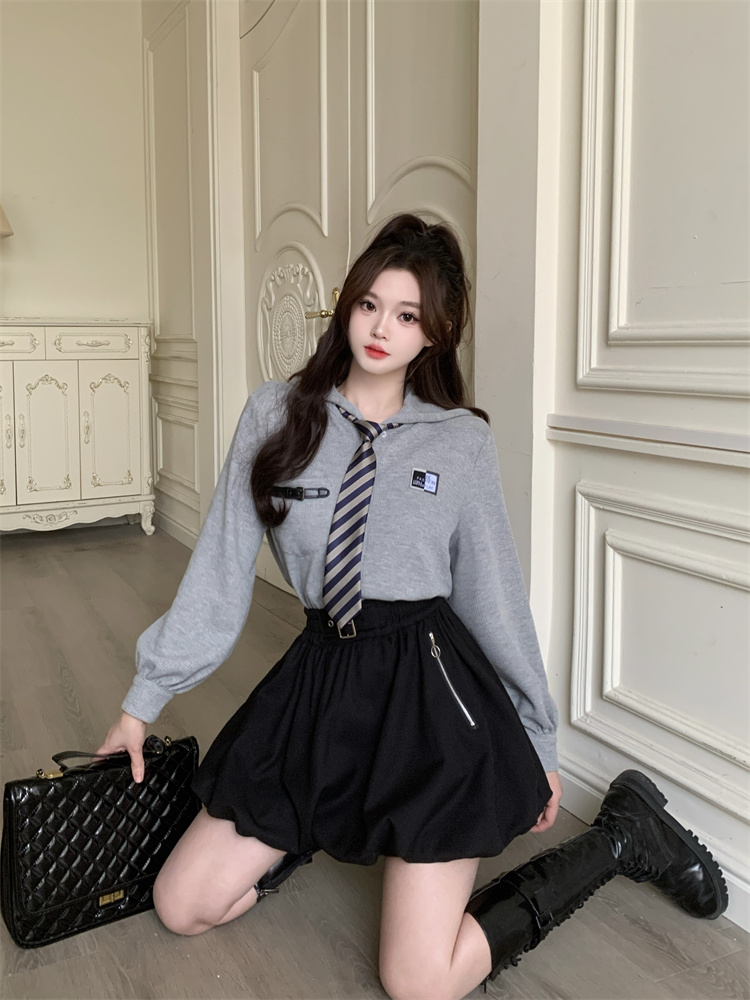 Preppy Waffle Shirt and Bubble Skirt Set for Women Spring 2026 - Image 2