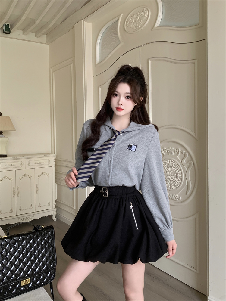 Preppy Waffle Shirt and Bubble Skirt Set for Women Spring 2026 - Image 4