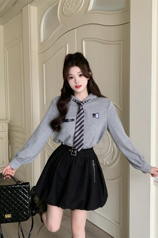 Preppy Waffle Shirt and Bubble Skirt Set for Women Spring 2026 - Image 5
