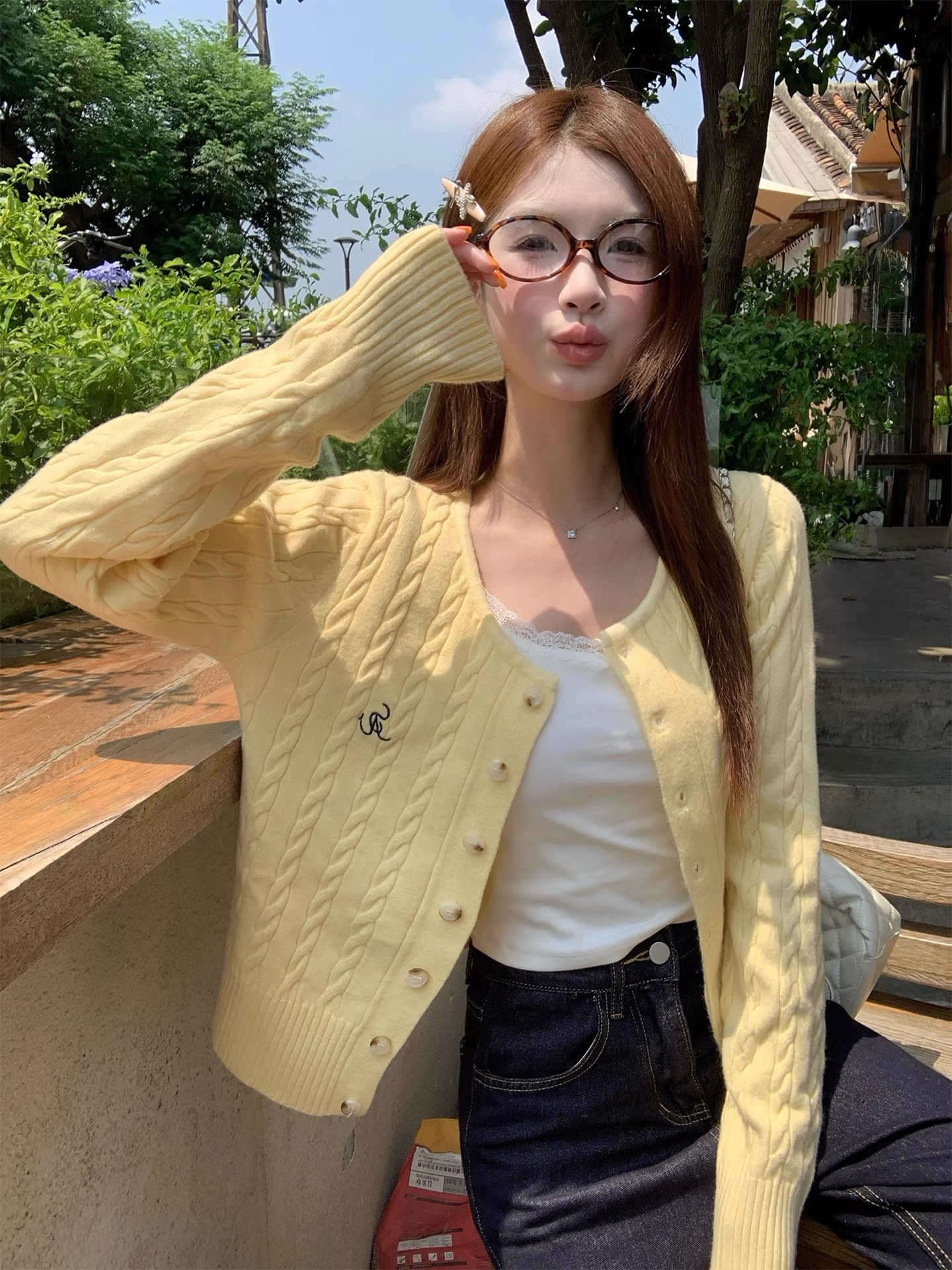 Red Cardigan Women's Fall Winter 2026 Cable Knit Sweater Outerwear - Image 4