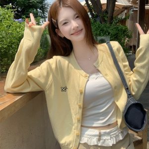 Women's Yellow Cardigan 2026 Fall Winter Knit Sweater Outerwear