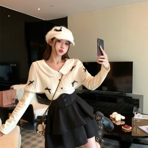 Women's Cotton Spring Fashion Set with Short Skirt - Slim Fit Casual Two-Piece Outfit