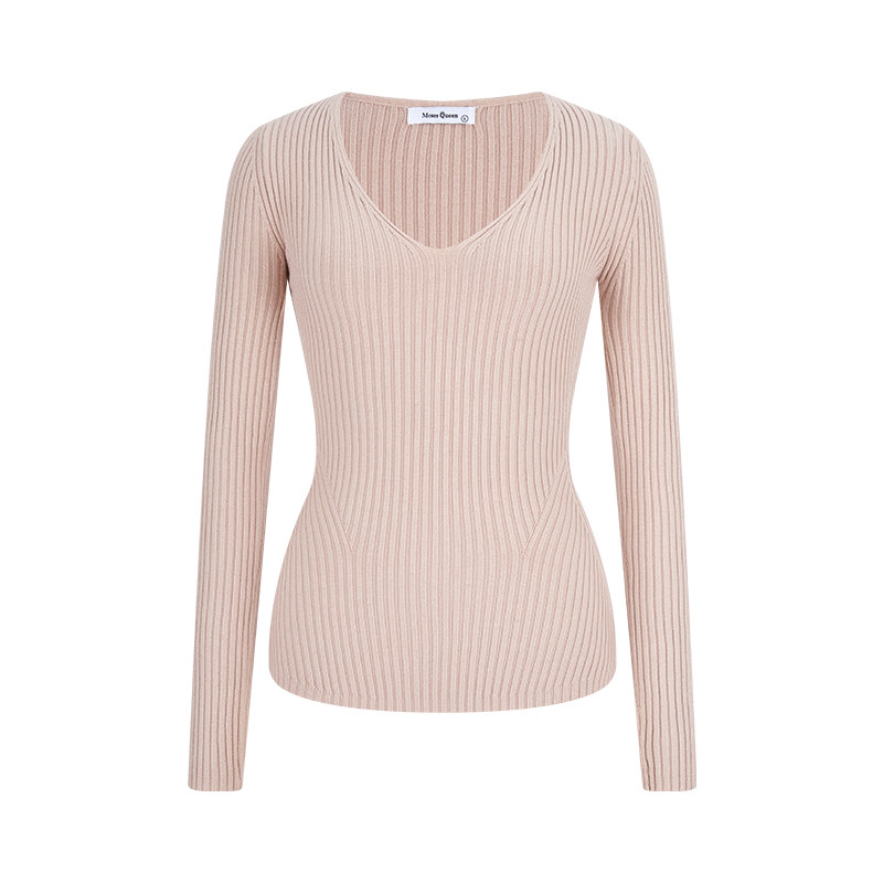 Women's V-Neck Knit Base Layer Sweater Slim Fit Long Sleeve Pullover - Image 5