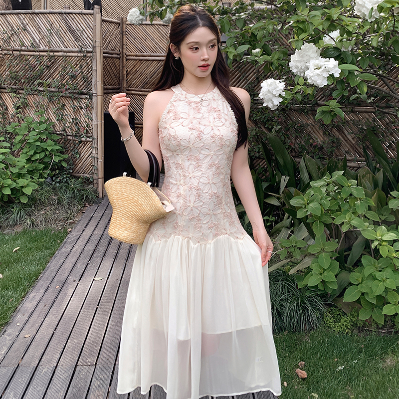 Light Color Sleeveless Floral Dress Women Summer Daily Date Beach Vacation Waist Cinched Slimming Gentle Style - Image 5