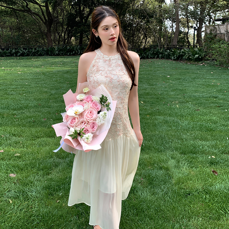Light Color Sleeveless Floral Dress Women Summer Daily Date Beach Vacation Waist Cinched Slimming Gentle Style - Image 2