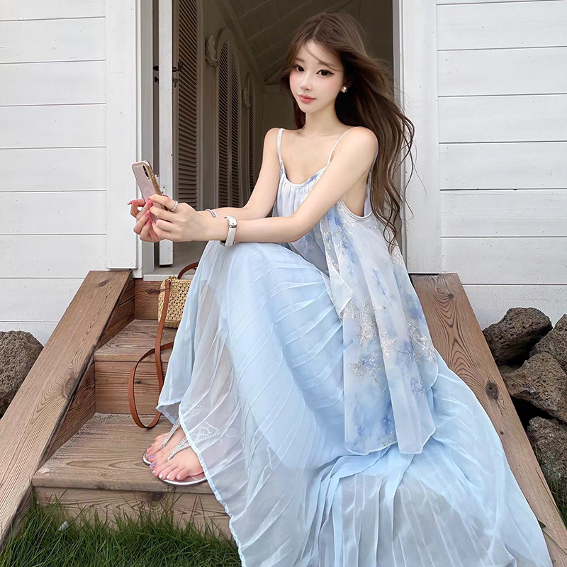 Sleeveless Floral Chiffon Maxi Dress French Style Summer New - Image 3