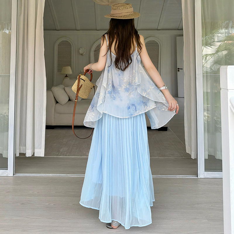 Sleeveless Floral Chiffon Maxi Dress French Style Summer New - Image 4