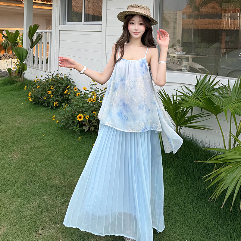 Sleeveless Floral Chiffon Maxi Dress French Style Summer New - Image 5
