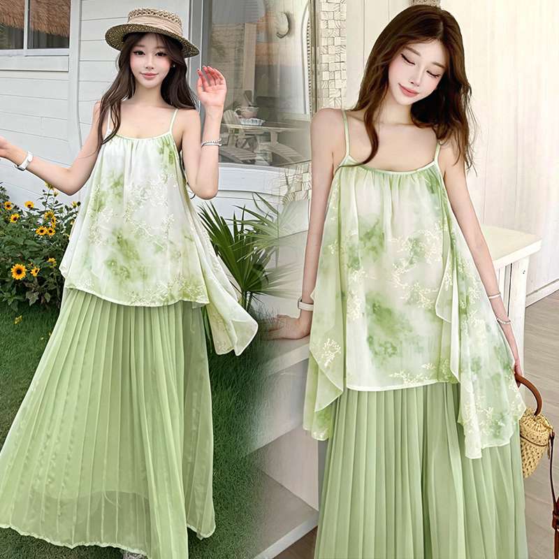 Sweet Sleeveless Chiffon Cami Dress for Women Summer Slim Waist Midi Dress - Image 2