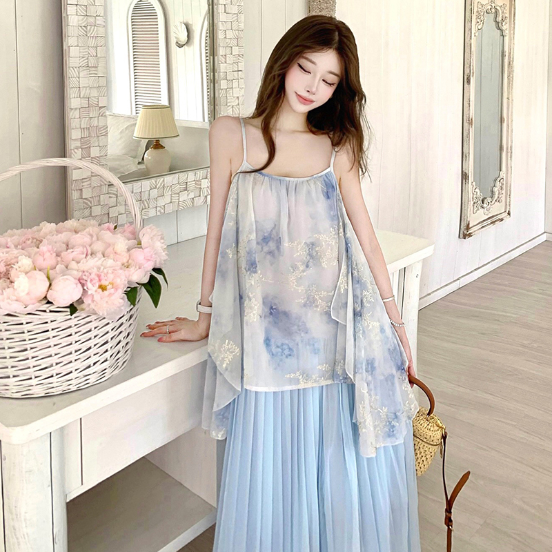 Sweet Sleeveless Chiffon Cami Dress for Women Summer Slim Waist Midi Dress - Image 3