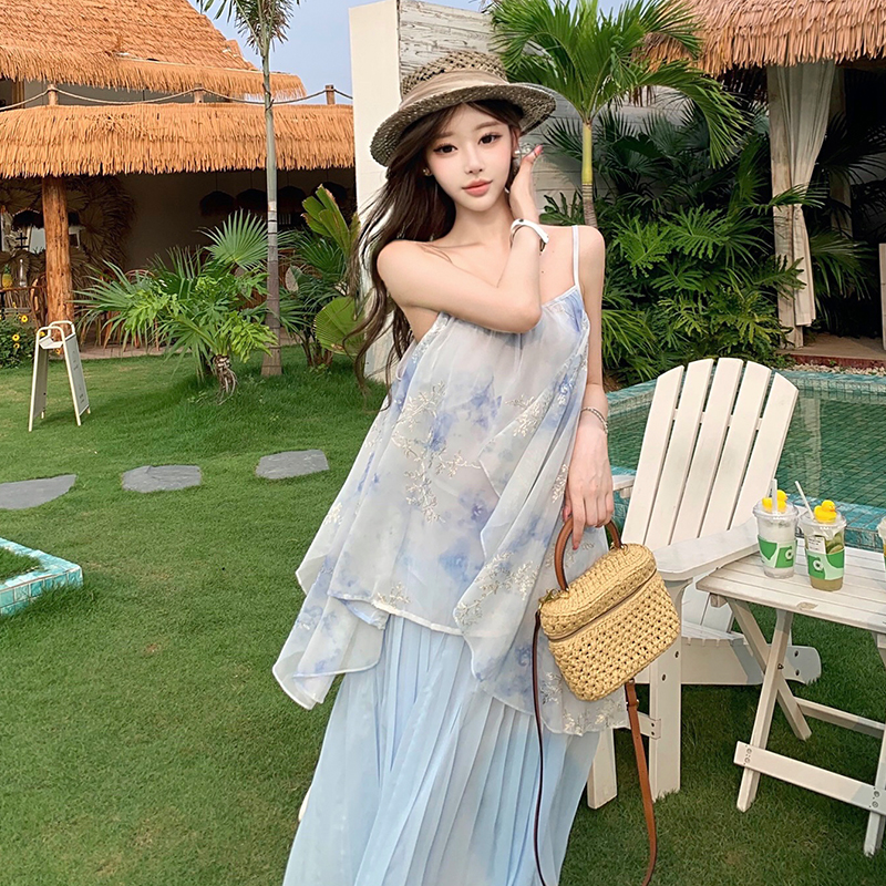 Sweet Sleeveless Chiffon Cami Dress for Women Summer Slim Waist Midi Dress - Image 5