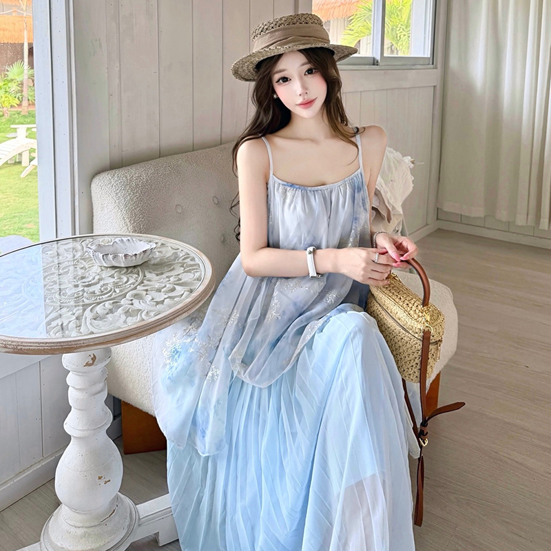 Sweet Sleeveless Chiffon Cami Dress for Women Summer Slim Waist Midi Dress - Image 4