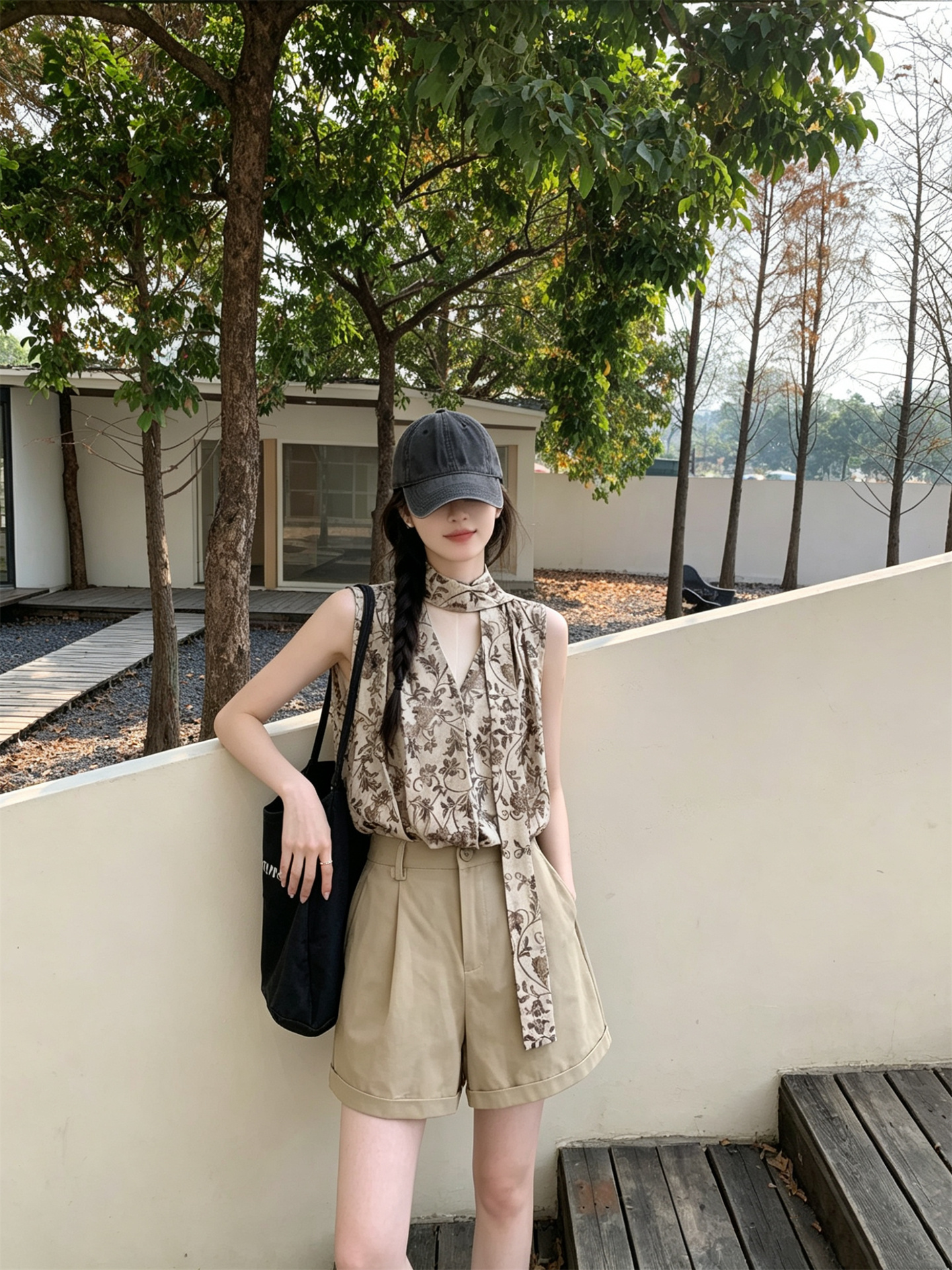 Women's Sleeveless V-Neck Cami Shirt - Botanical Print Summer Top - Image 3