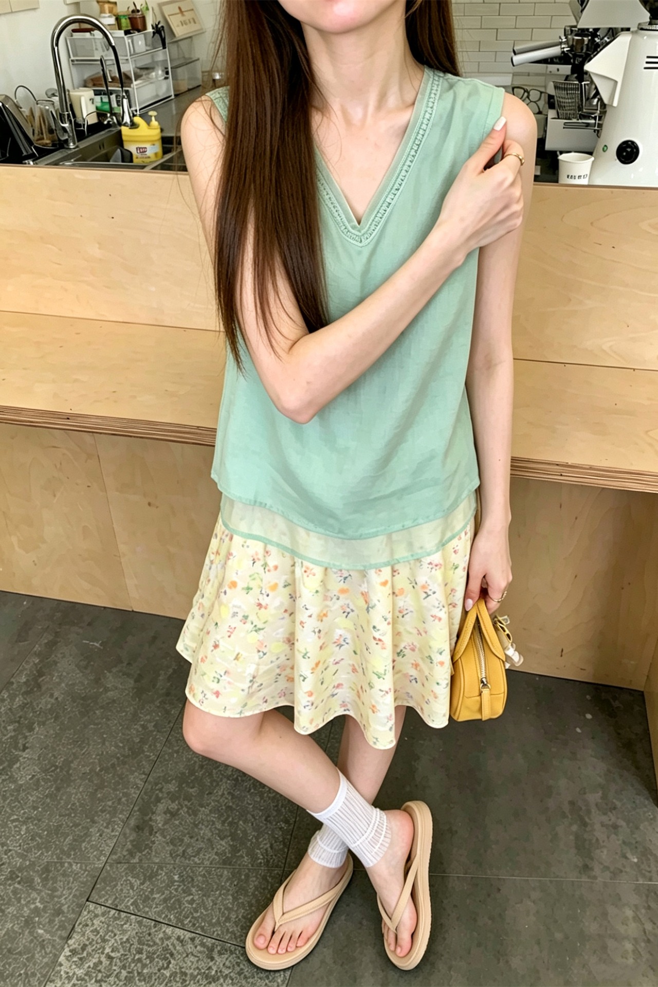 Sweet Lace Spliced V-Neck Sleeveless Top with Silk Scarf - Image 5