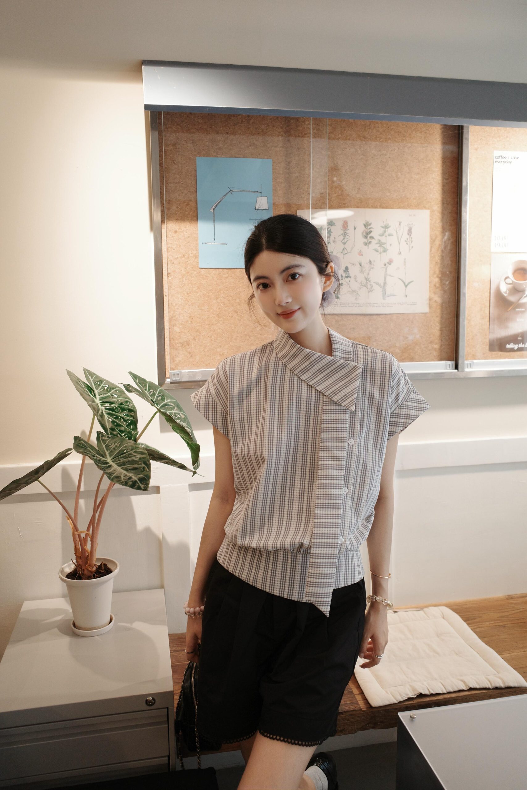 Sweet Vertical Stripe Flutter Sleeve Irregular Ribbon Blouse