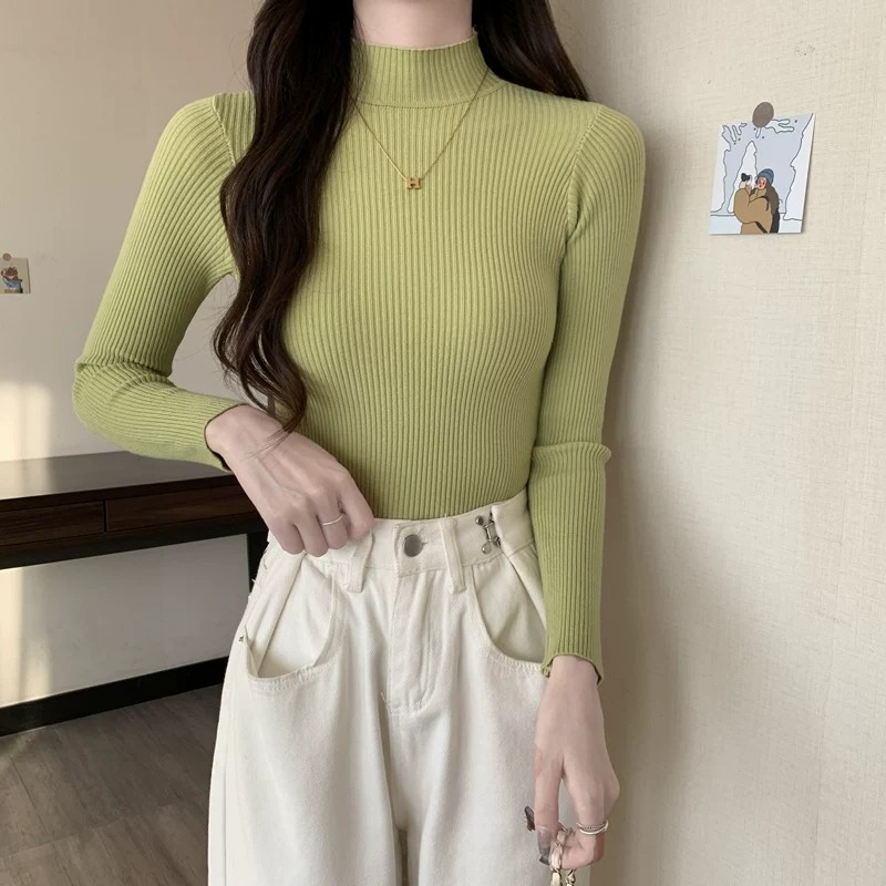 Women's Black Half Turtleneck Knit Sweater Slim Fit Long Sleeve Base Layer - Image 4