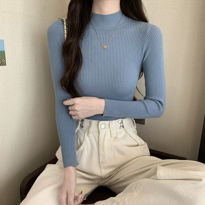 Women's Black Half Turtleneck Knit Sweater Slim Fit Long Sleeve Base Layer - Image 5