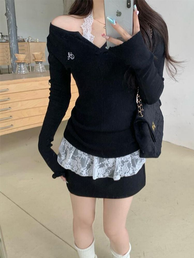 Women's V-Neck Long Sleeve T-Shirt Slim Fit Layering Top 2026 Summer New - Image 2