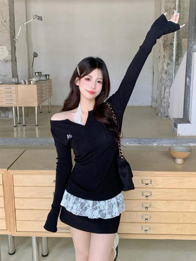Women's V-Neck Long Sleeve T-Shirt Slim Fit Layering Top 2026 Summer New