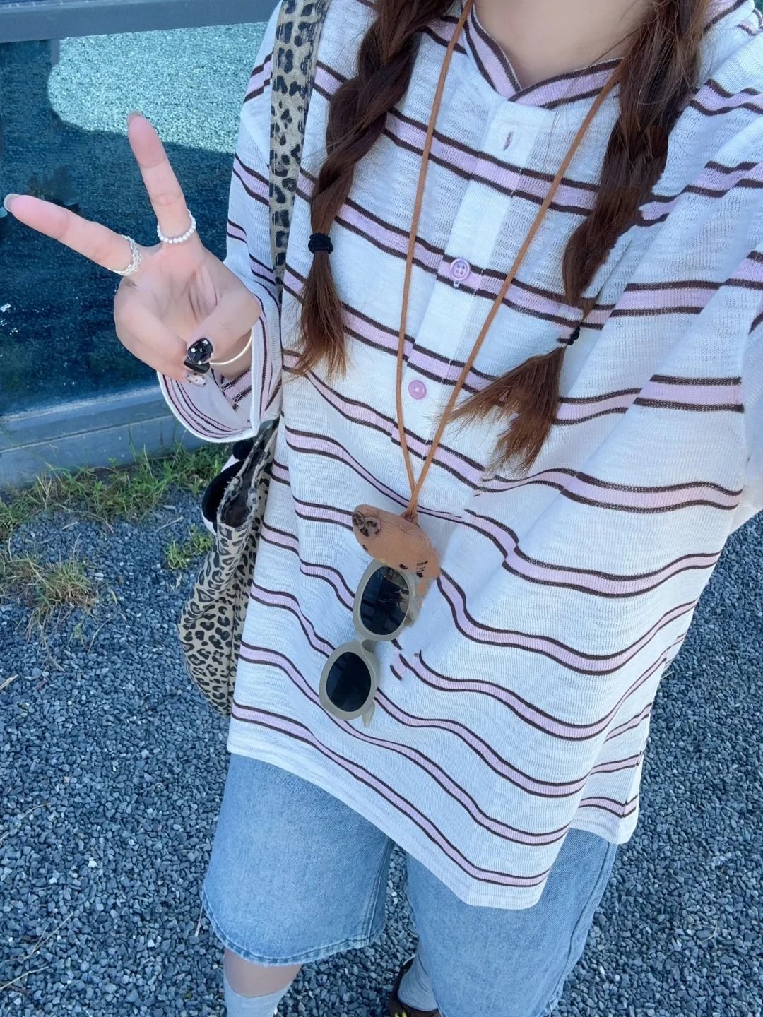 Lightweight Lazy Colorblock Striped Long Sleeve T-Shirt Women Spring Autumn Niche Versatile Loose Casual Drape Sun Protection Top - Image 4